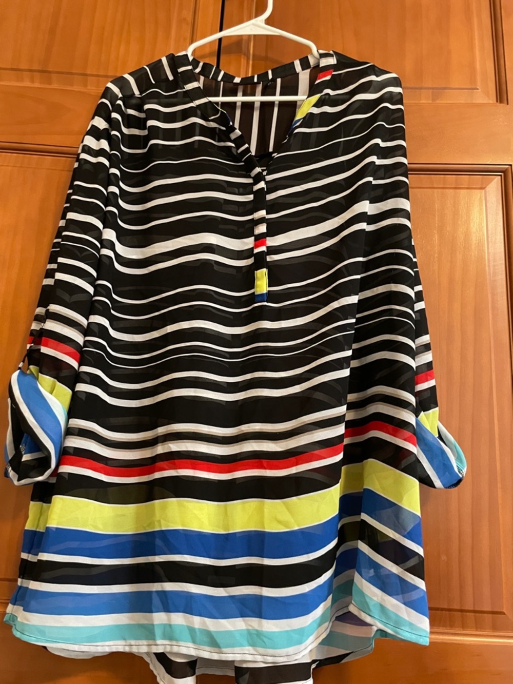A.N.A a new approach Womens Black Striped Pullover Tunic with Multicolor Accent - Picture 2 of 8